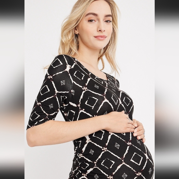 💖🤰Maurices Black/White Diamond Pattern Midi Bodycon Maternity Dress (Size XS) - Picture 3 of 5